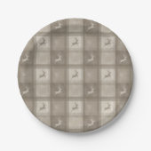 Beige Texture Plaid With Reindeer Christmas Papieren Bordje (Voorkant)