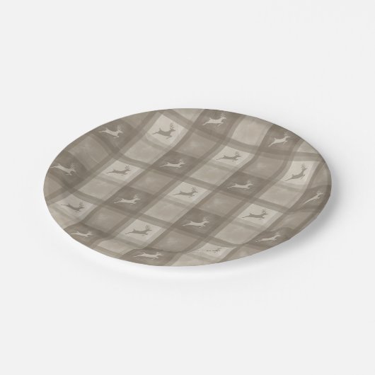 Beige Texture Plaid With Reindeer Christmas Papieren Bordje (Gekanteld)