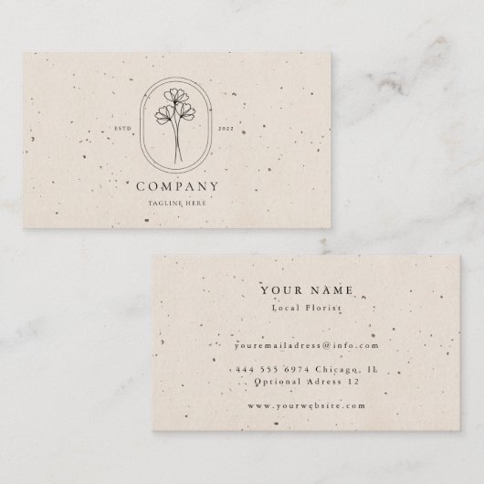 Beige Textured Visitekaartje voor Bloemist (Voorkant / Achterkant)