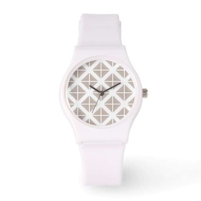 Beige Trendy Triangle Pattern Horloge (Voorkant)