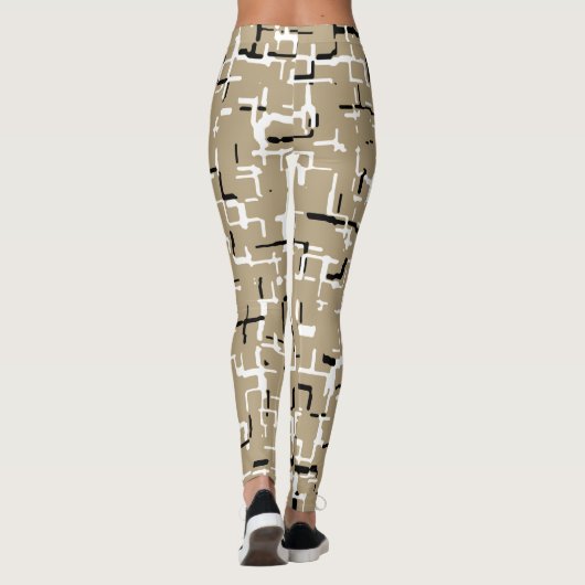 Beige Unique Black en White Pattern Leggings (Achterkant)