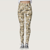 Beige Unique Black en White Pattern Leggings (Voorkant)