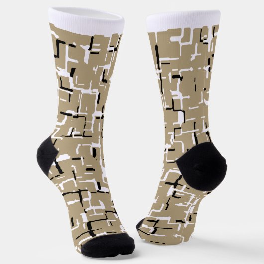 Beige Unique Black en White Pattern Sokken (Gebogen)