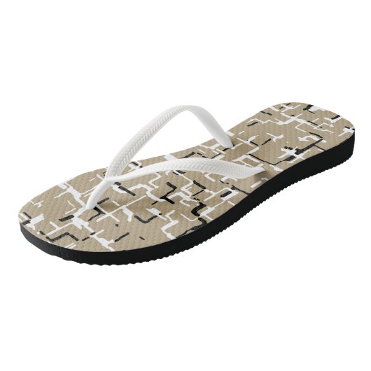 Beige Unique Black en White Pattern Teenslippers (Schuin)
