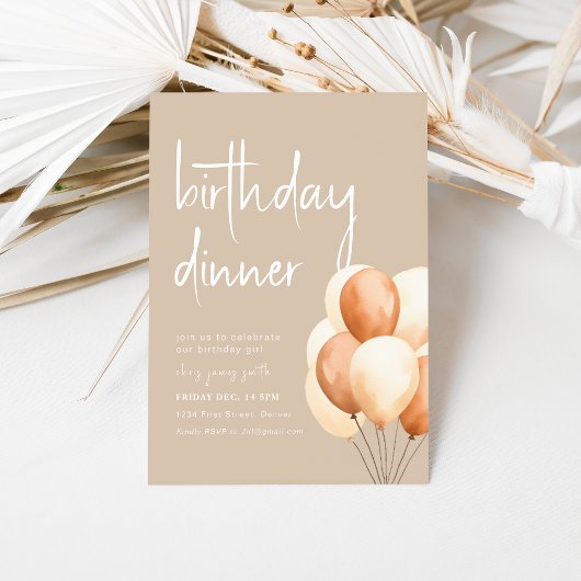 Beige Verjaardags Diner met Ballonnen Kaart