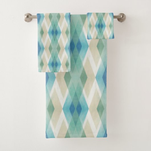 Beige Vert Bleu Blanc Turquoise Rhombus Motif (En situation)