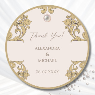 Beige Victoriaans Pearl Vintage bruiloft Dank u Ronde Sticker