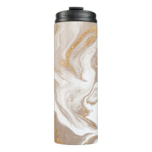 Beige vloeibaar marmer, gouden lijnkunst. thermosbeker