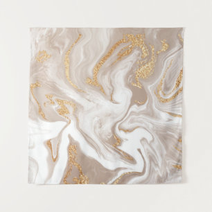 Beige vloeibaar marmer, gouden lijnkunst. wandkleed
