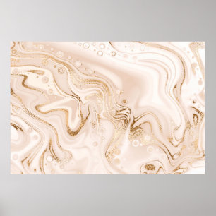 Beige vloeibare marmer met goudglittersplash poster