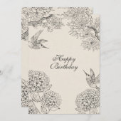  beige Vogel Hydrangea Bloemen aangepaste tekst Feestdagenkaart (Voorkant / Achterkant)
