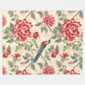 beige vogelchinoiserie fleece deken (Voorkant (Horizontaal))