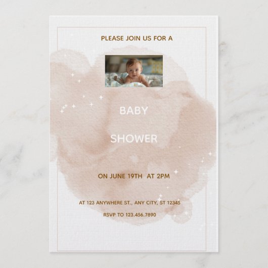 Beige Watercolor Baby shower Invitation  Kaart (Voorkant)