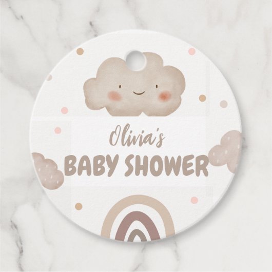 Beige Waterverf Baby shower Bedankjes Labels (Voorkant)