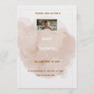 Beige waterverf baby shower uitnodiging