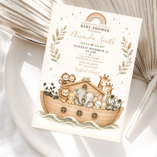 Beige Waterverf Dieren Noach's Ark Babyshower Kaart
