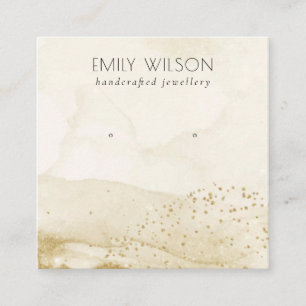 Beige Waterverf Gold Glitter Stud Veroorbaar beeld Vierkante Visitekaartje