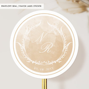 Beige Waterverf Monogrammed Envelope Seal/Favoriet Ronde Sticker