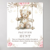 Beige Waterverf Teddy Bear Pacifier Hunt Game Poster (Voorkant)
