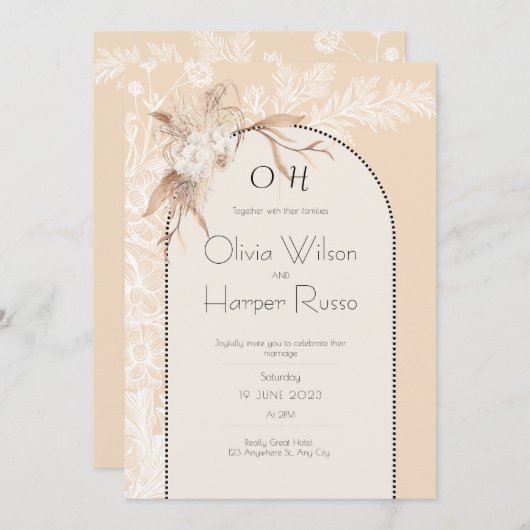 beige wedding invitation  (Devant / Derrière)