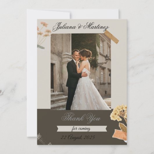 Beige Wedding Invitation with Bride & Groom Photo Kaart (Voorkant)