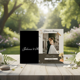 Beige Wedding Invitation with Bride & Groom Photo Kaart