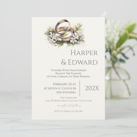 beige wedding invitation with ring (Debout devant)