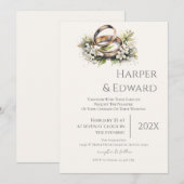 beige wedding invitation with ring (Devant / Derrière)
