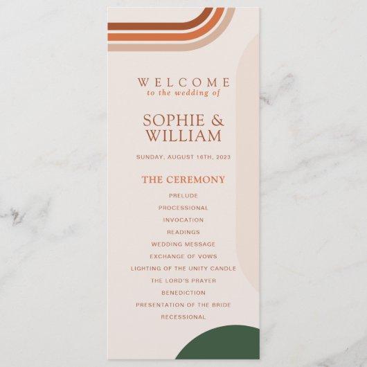 Beige Wedding Program cards, Arch Abstract Boho Programma (Voorkant)
