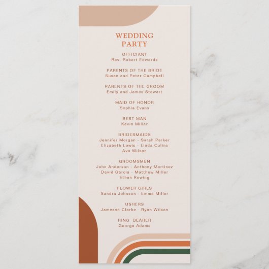 Beige Wedding Program cards, Arch Abstract Boho Programma (Achterkant)