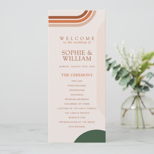 Beige Wedding Program cards, Arch Abstract Boho Programma (Staand voorkant)