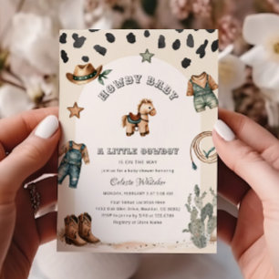 Beige western baby shower voor kleine cowboy kaart