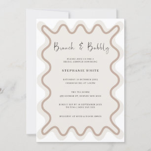Beige White Border Brunch en Bubble Uitnodiging