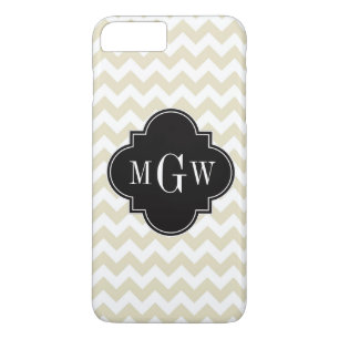 Beige White Chevron Black Quatrefoil 3 Monogram iPhone 8 Plus / 7 Plus Hoesje