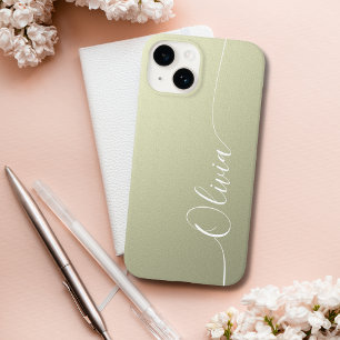 Beige White Elegant Calligraphy Script Name Case-Mate iPhone 14 Hoesje
