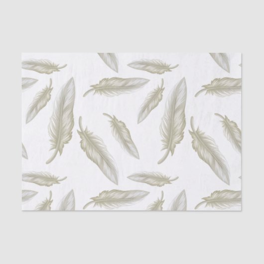 Beige White Feathers Pattern Tissuepapier (Voorkant)