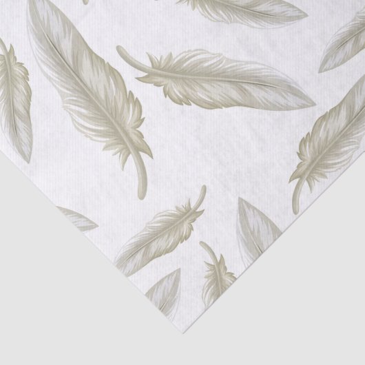 Beige White Feathers Pattern Tissuepapier (Detail)