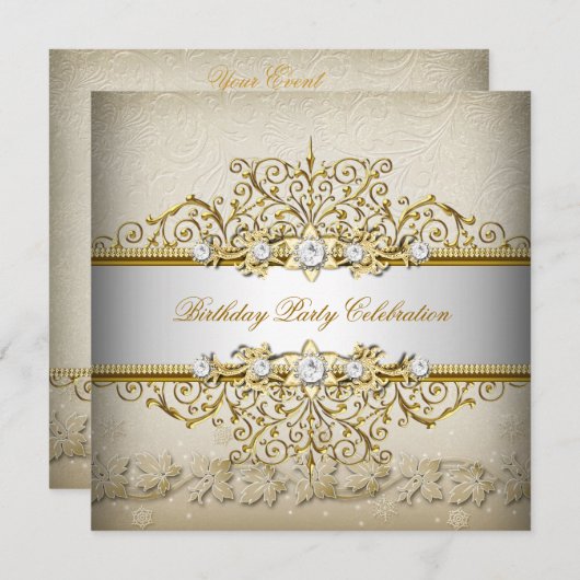 Beige White Gold Cream Elegant Party Kaart (Voorkant / Achterkant)