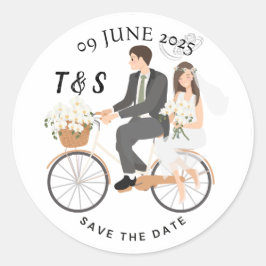"Beige & White Illustrative Save the Date Ronde Sticker