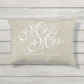 Beige White Linen M. et Mme Mariage Coussin (Dos)