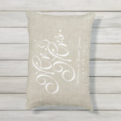 Beige White Linen M. et Mme Mariage Coussin (Dos (Vertical))