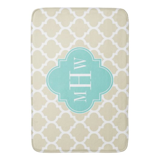 Beige, White Moroccan #5 Aqua 3 Initiaal monogram Badmat (Voorkant Verticaal)