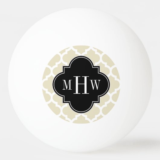 Beige, White Moroccan #5 Black 3 Initiaal monogram Pingpongballen (Voorkant)