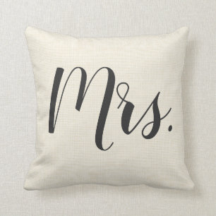 Beige White Mrs.   De heer&Mrs. Wedding Sierkussen