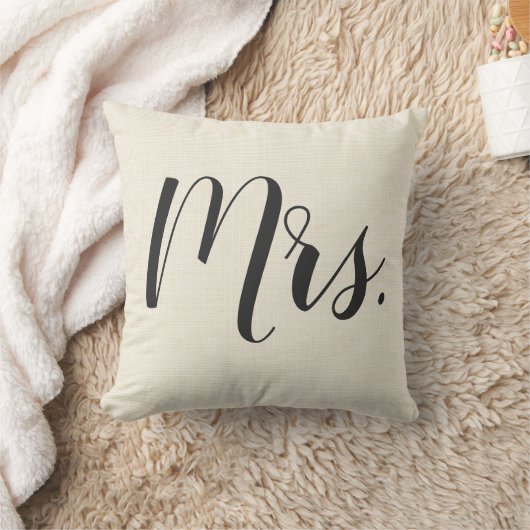 Beige White Mrs. | Mr&Mrs.Wedding Sierkussen (Deken)