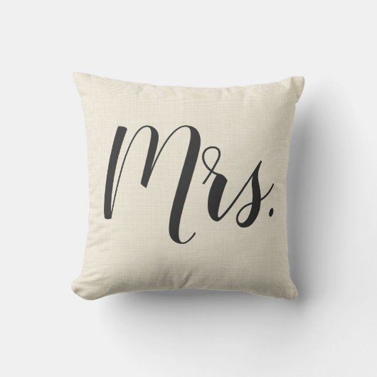 Beige White Mrs. | Mr&Mrs.Wedding Sierkussen (Voorkant)