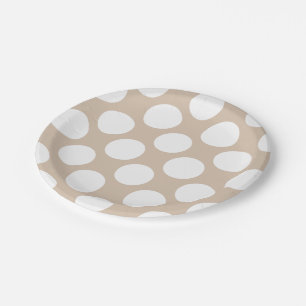 Beige White Polka Dots Pattern Papieren Bordje