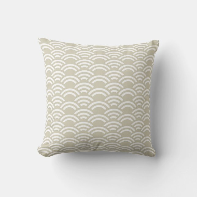 Beige White Scallop Pattern Decorative Pillow Kussen (Voorkant)