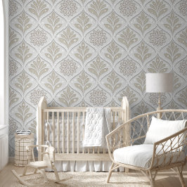 Beige & White Sparkling Quatrefoil Pattern Behang