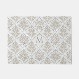 Beige & White Sparkling Quatrefoil Pattern Deurmat